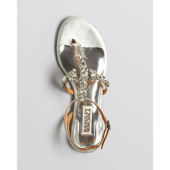 Badgley Mischka Melinda II Embellished Crystal Evening Sandals w/ bag | Silver 7 - Picture 10 of 13